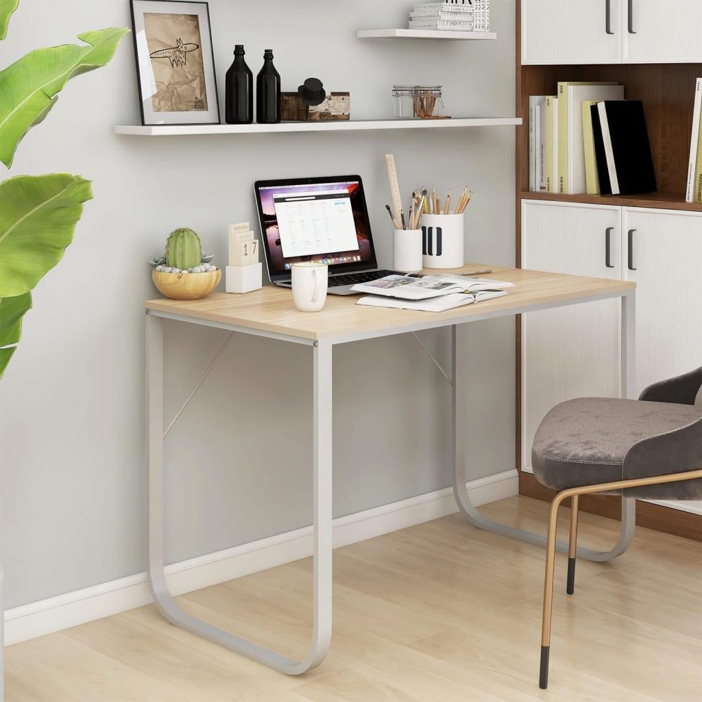 Computerbord / skrivebord 110 x 60 x 73 cm i hvid og egetræsfarvet