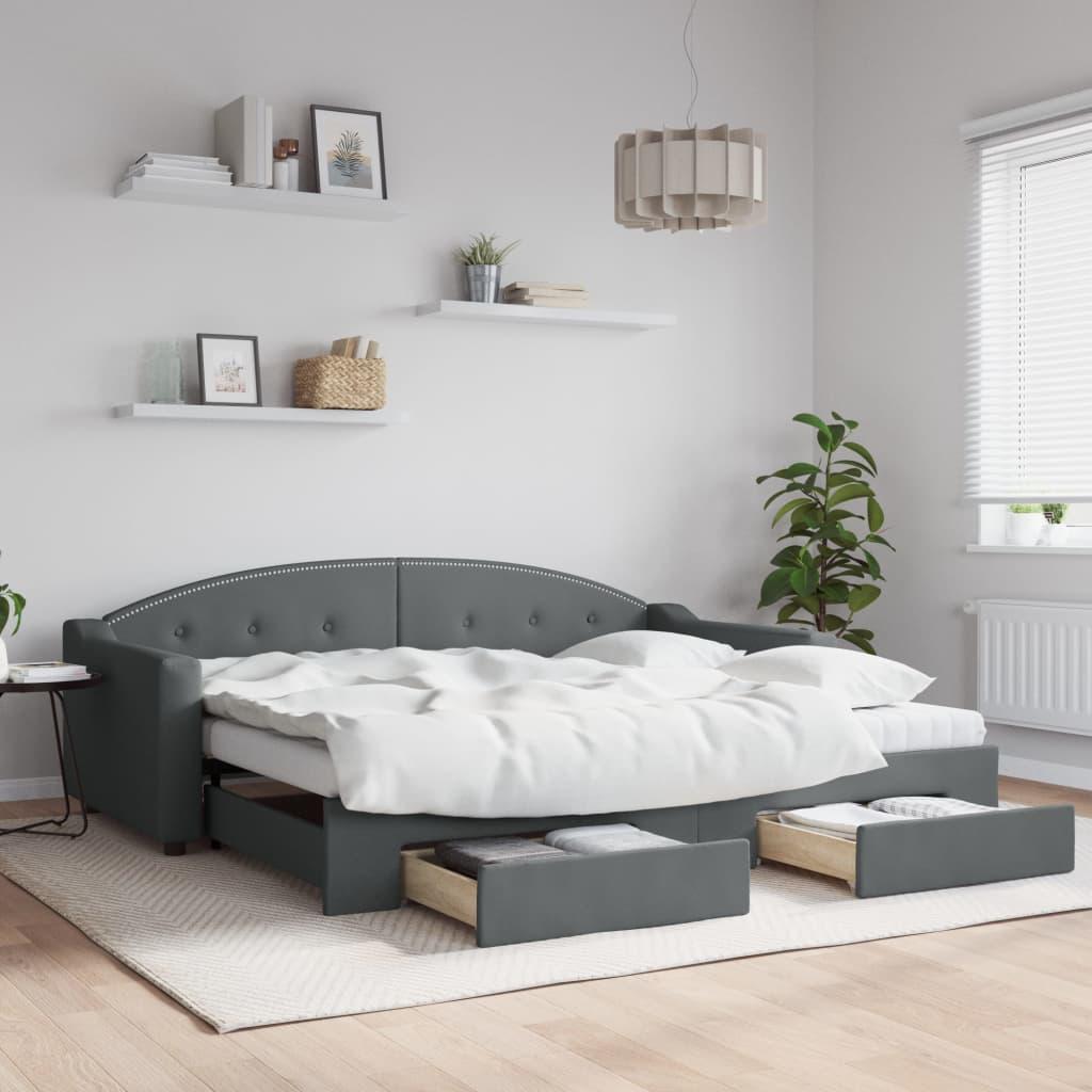 Daybed Stof Mørkegrå - med udtræk og skuffe / 90 x 200 cm