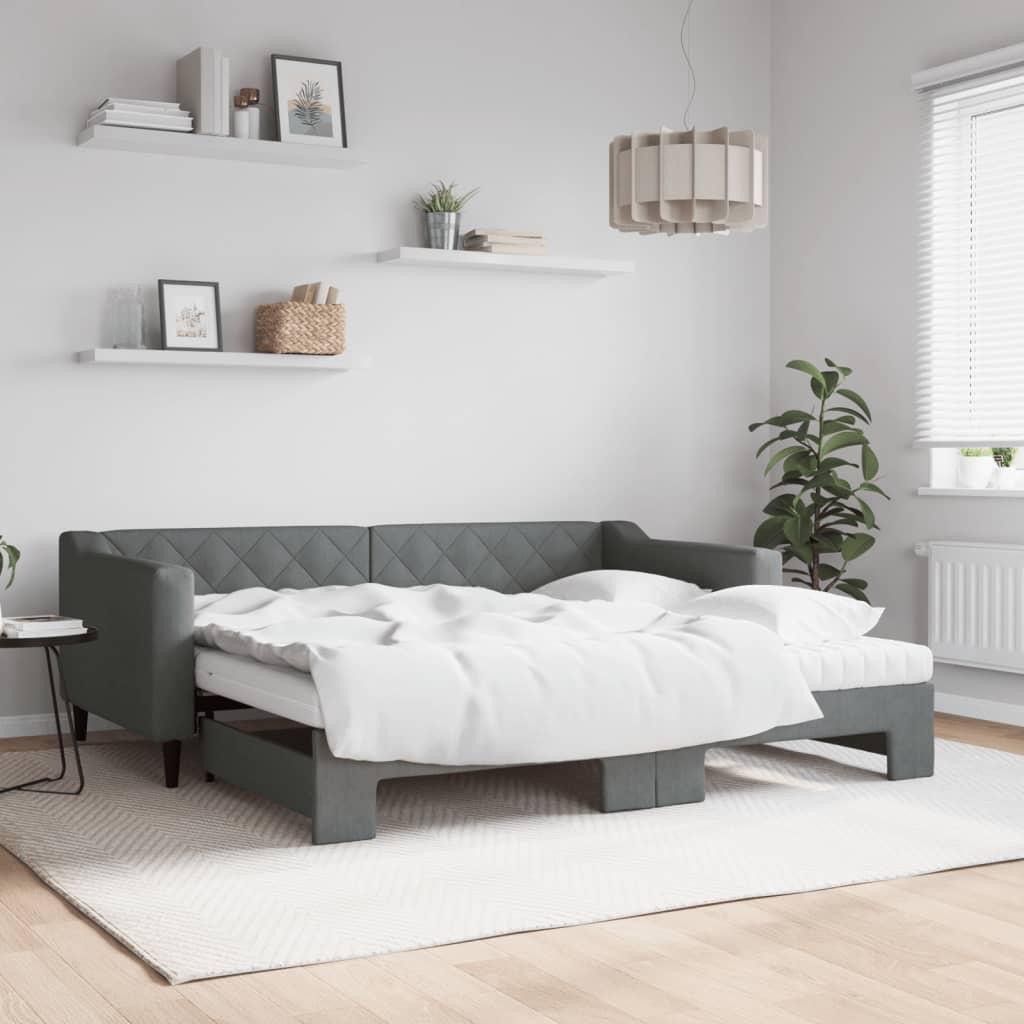daybed med udtræk og madras 90x190 cm stof mørkegrå