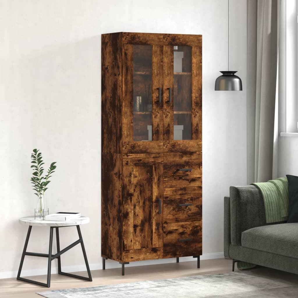 Højskab 69,5X34X180 Cm Konstrueret Træ - Røget eg / 1 trælåge 3 skuffer