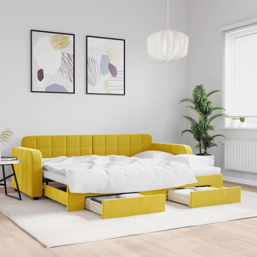 Daybed Velour Gul - med udtræk og skuffe / 80 x 200 cm