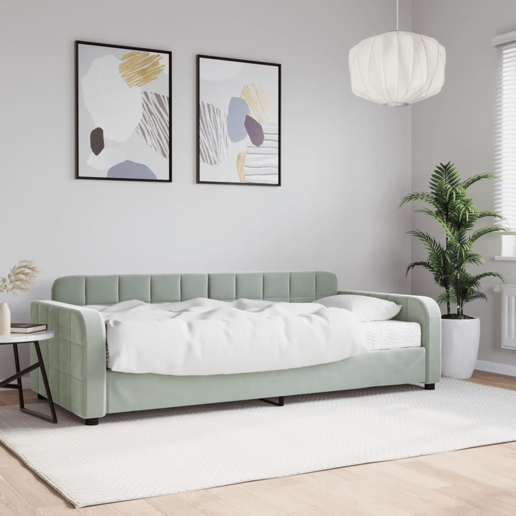 Daybed Velour Lysegrå - med madras / 90 x 190 cm