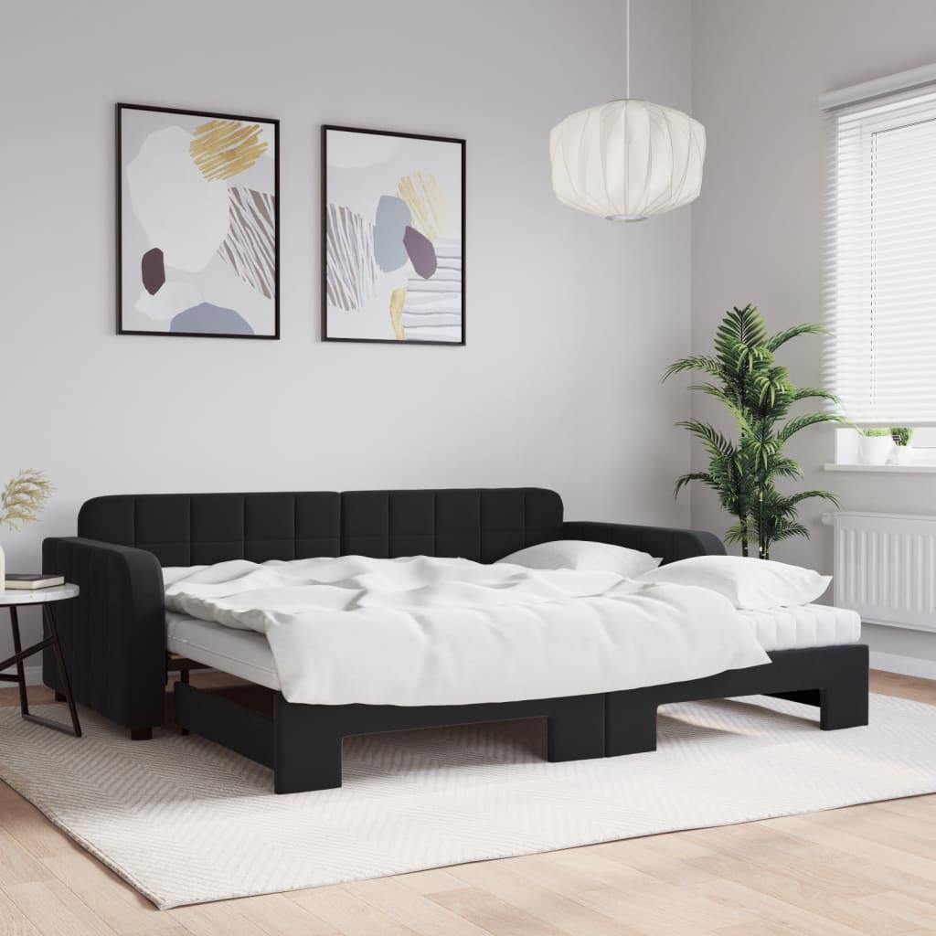 Daybed Velour Sort - med udtræk og madras / 90 x 190 cm