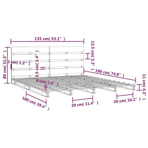 Sengeramme 135x190 cm i massivt fyrretræ - hvid