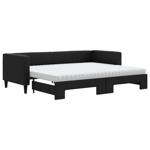 Daybed med udtræk og madras 80x200 cm stof sort