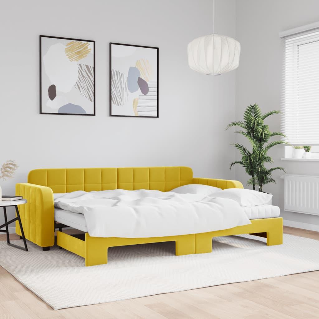 Daybed Velour Gul - med udtræk og madras / 80 x 200 cm
