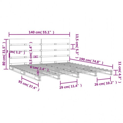 Sengeramme 140x190 cm i massivt fyrretræ - med sengegavl