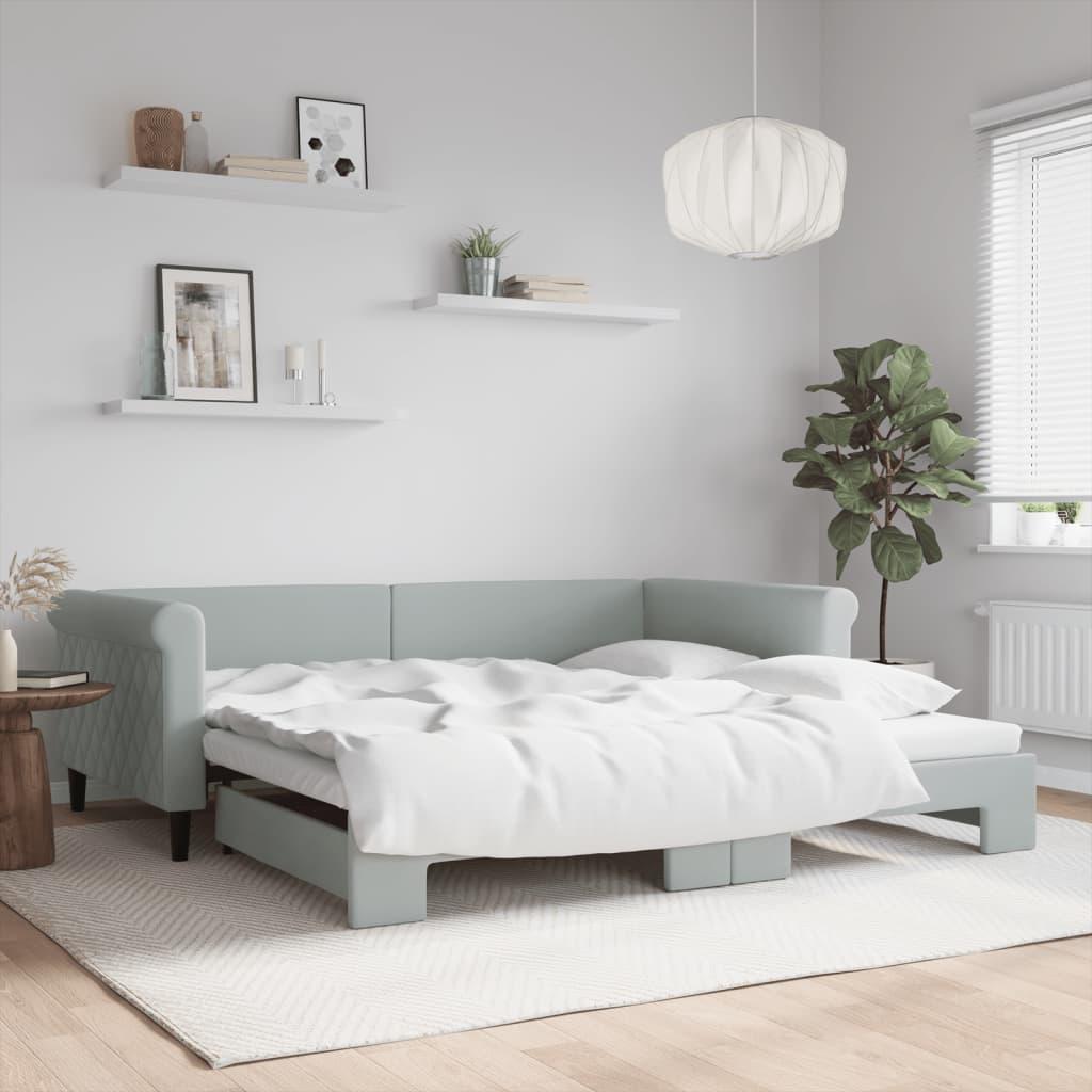 Daybed Velour Lysegrå - med udtræk / 100 x 200 cm