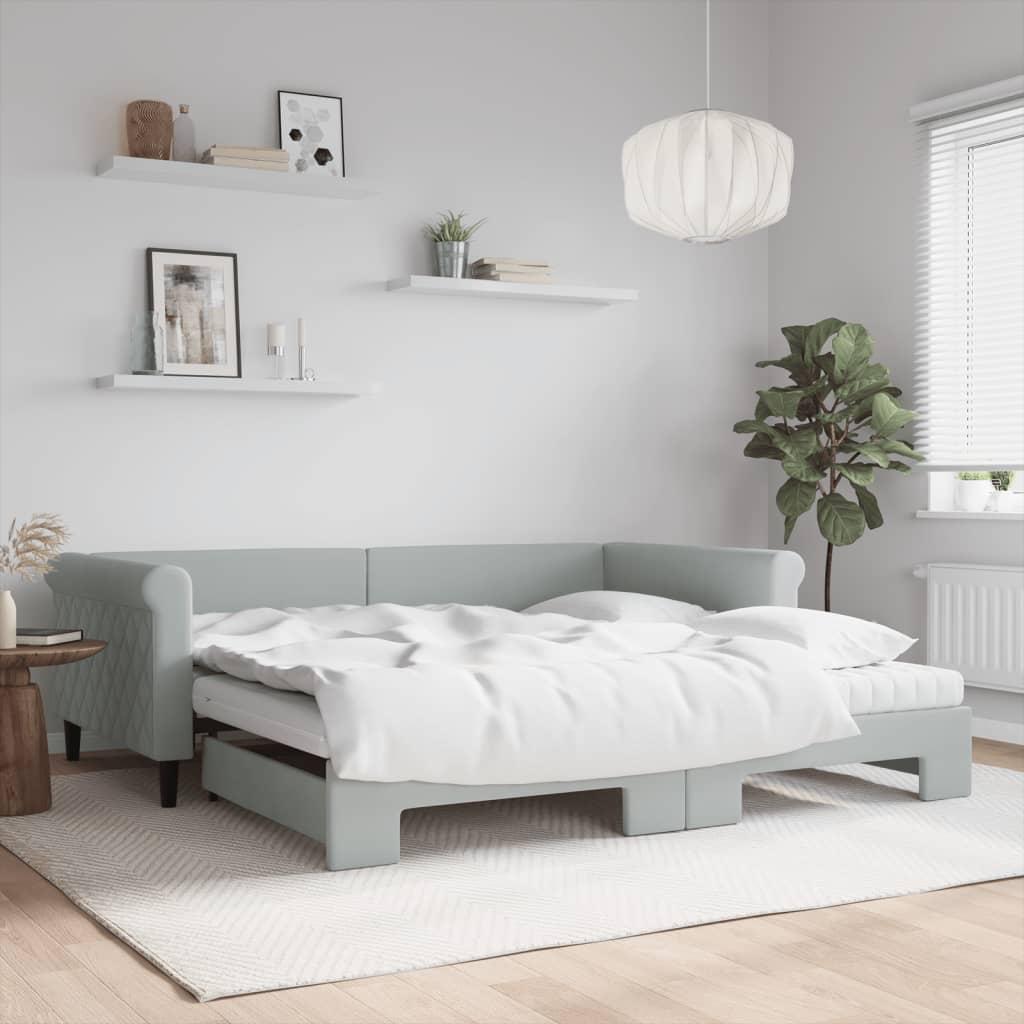 Daybed Med Udtræk Og Madras 100x200 Cm Velour Lysegrå