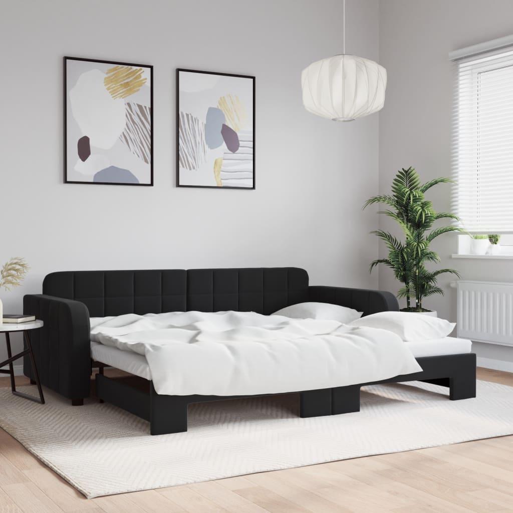 Daybed Velour Sort - med udtræk / 90 x 190 cm
