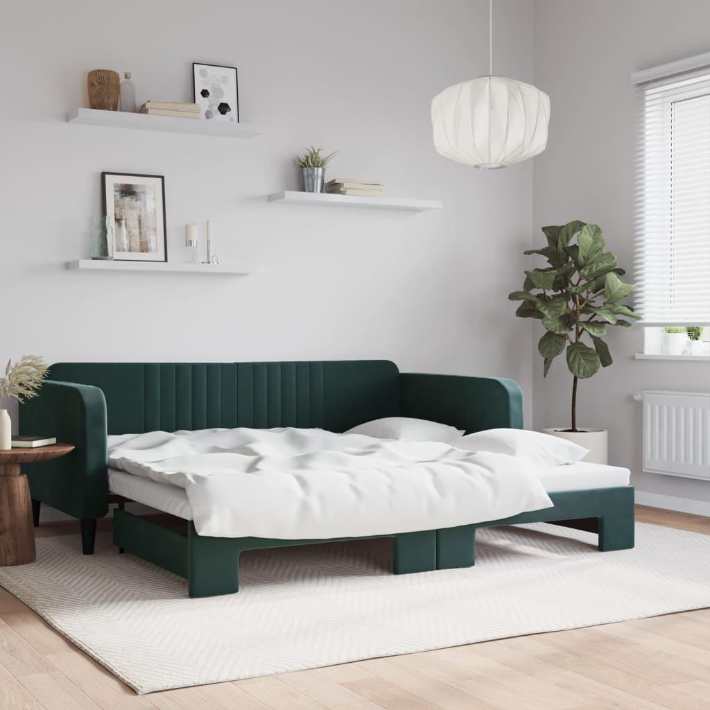Daybed Velour Mørkegrøn - med udtræk / 100 x 200 cm