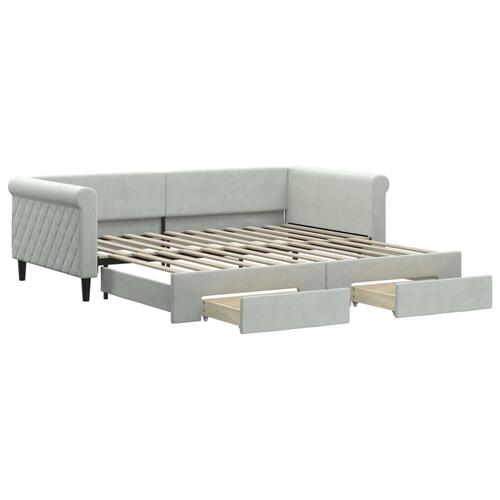 Daybed med udtræk og skuffer 100x200 cm velour lysegrå