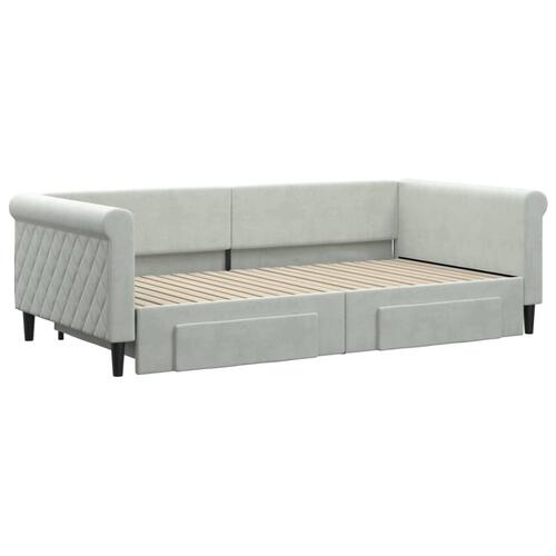 Daybed med udtræk og skuffer 100x200 cm velour lysegrå