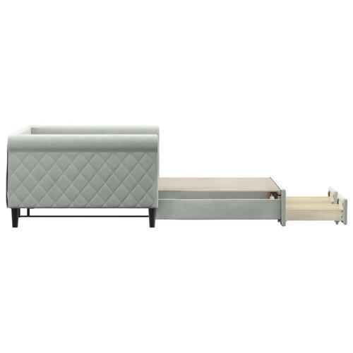 Daybed med udtræk og skuffer 100x200 cm velour lysegrå