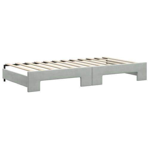 Daybed med udtræk og skuffer 100x200 cm velour lysegrå