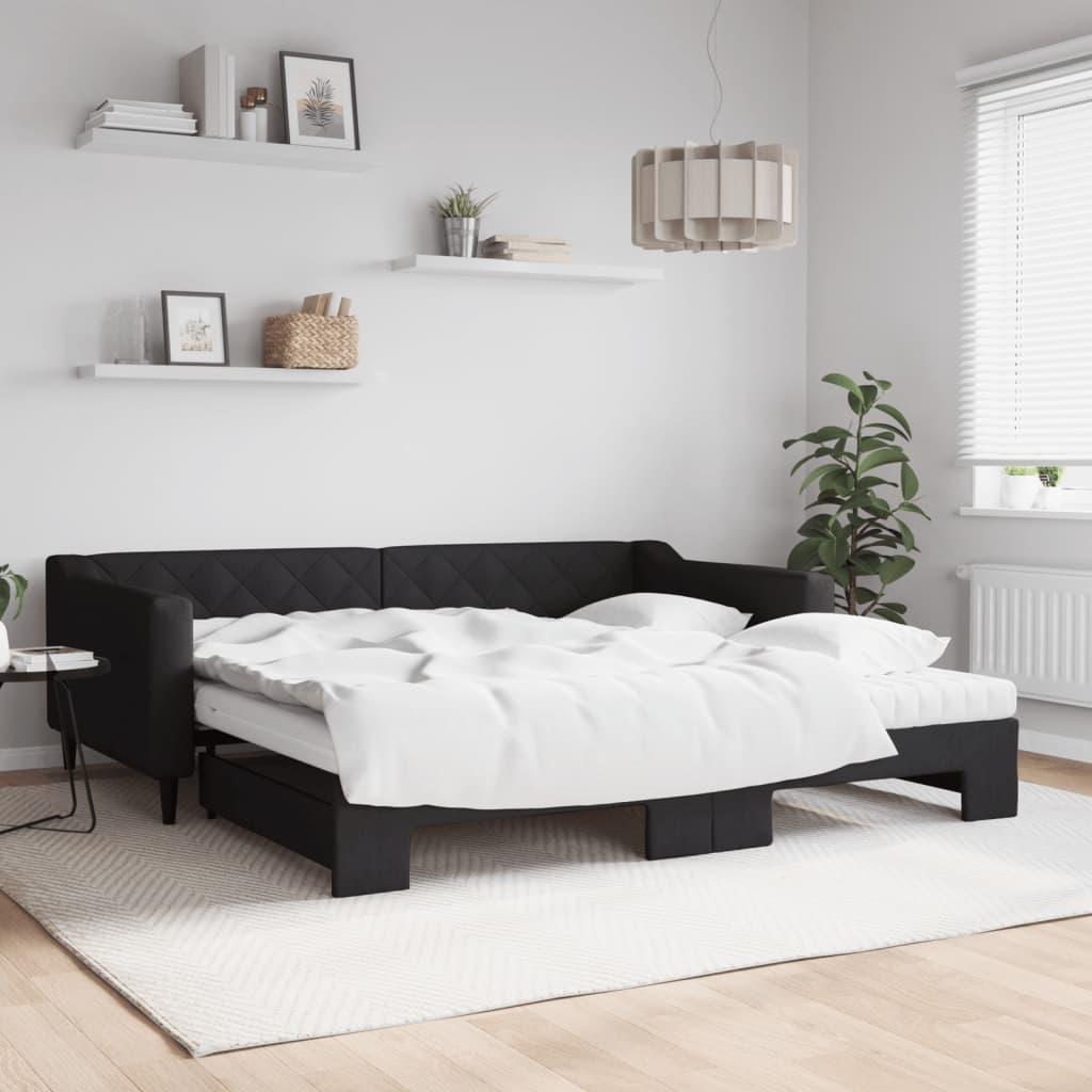 Daybed Med Udtræk Og Madras 100x200 Cm Stof Sort