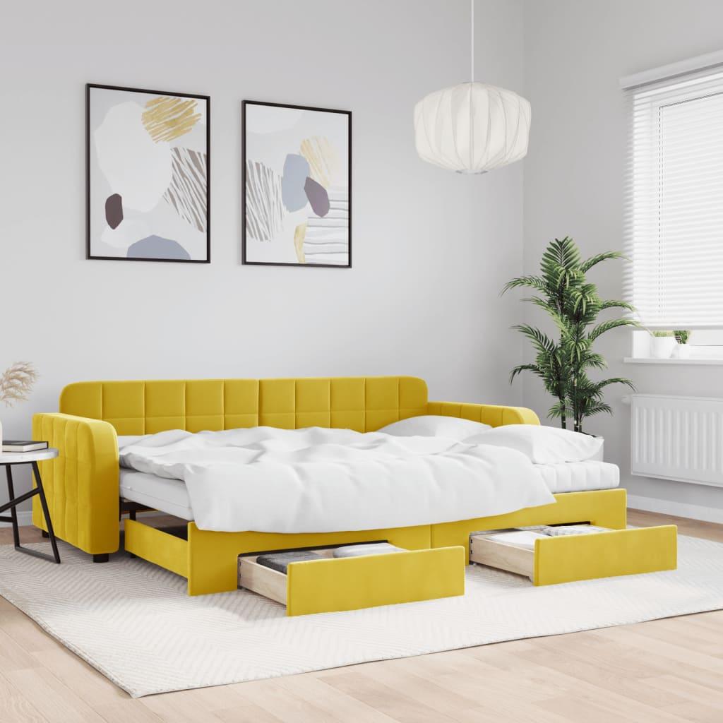 Daybed Med Udtræk Og Skuffer 80x200 Cm Velour Gul