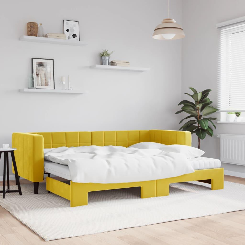Daybed Velour Gul - med udtræk og madras / 80 x 200 cm