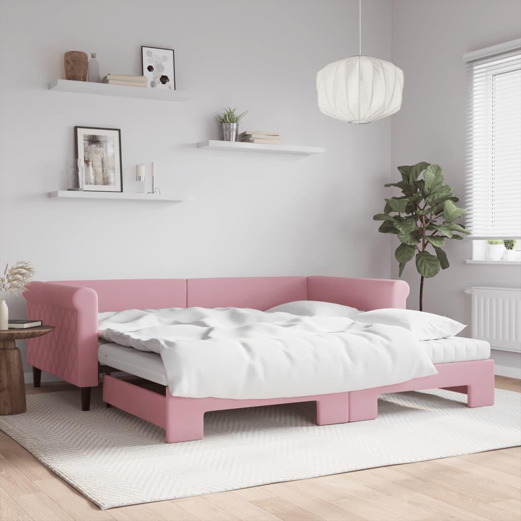 vidaXL daybed med udtræk og madras 100x200 cm velour lyserød