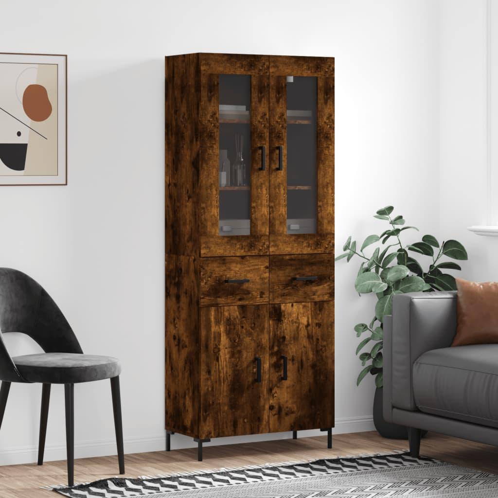Højskab 69,5X34X180 Cm Konstrueret Træ - Røget eg / 2 låger og 2 skuffer