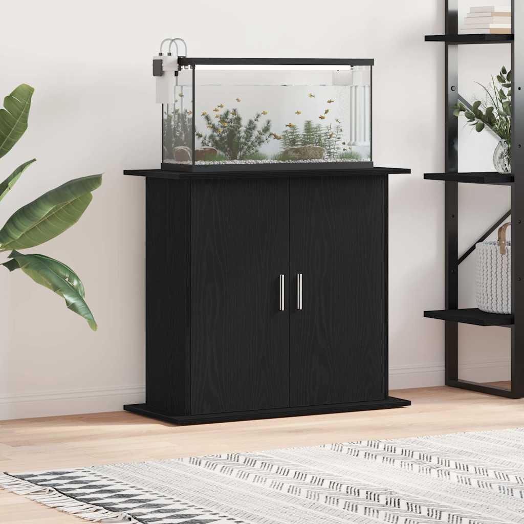 Akvariestativ i sort egetræslook 81×36×73 cm - konstrueret træ