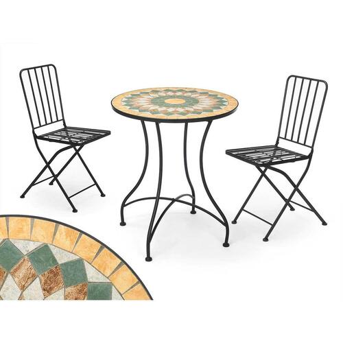 Bord med 2 stole Ibergarden Mosaico-Forja Sort Okker