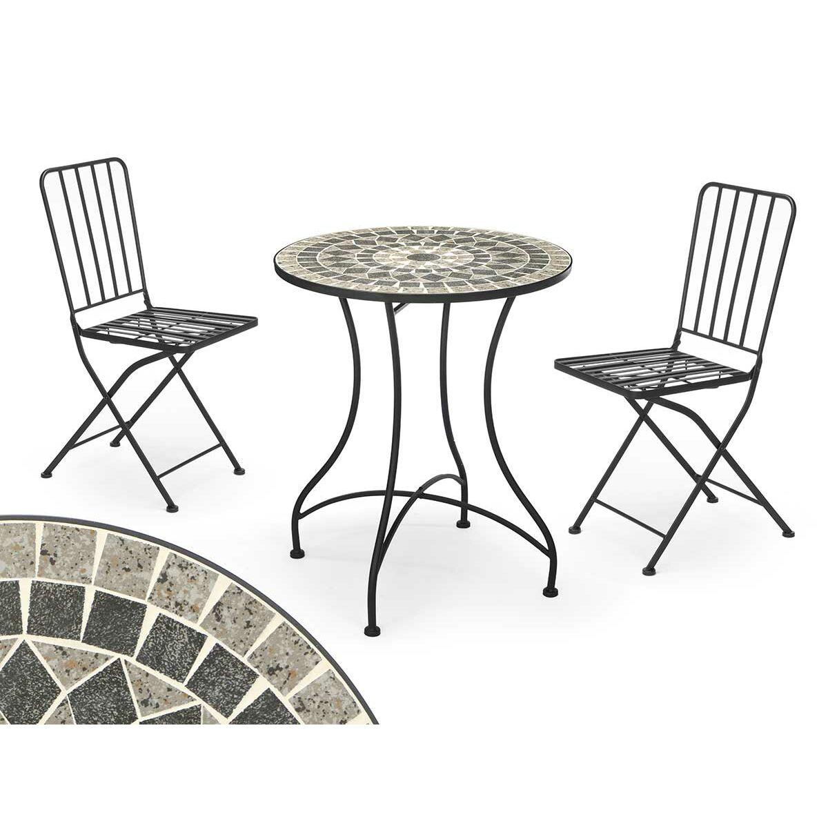 Bord med 2 stole Ibergarden Mosaico-Forja Sort Grå