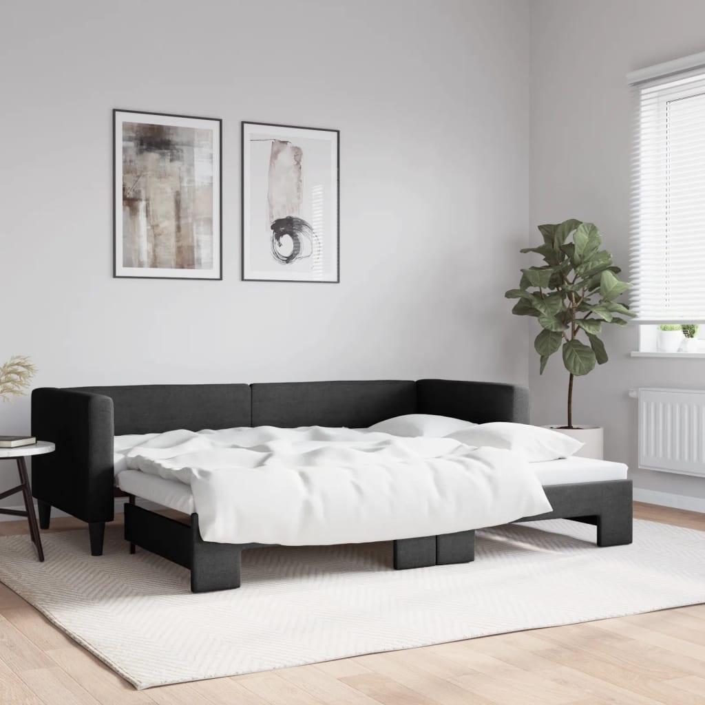 Daybed med udtræk 80×200 cm - stof, sort billede