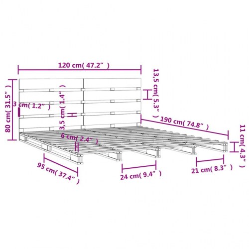 Sengeramme 120 x 190 cm Small Double i massivt fyrretræ