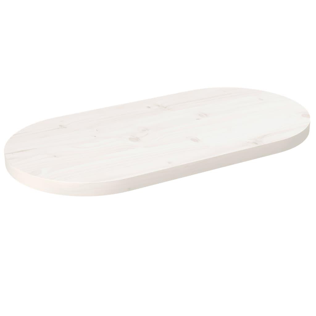 Bordplade 80x40x2,5 cm oval massivt fyrretræ hvid