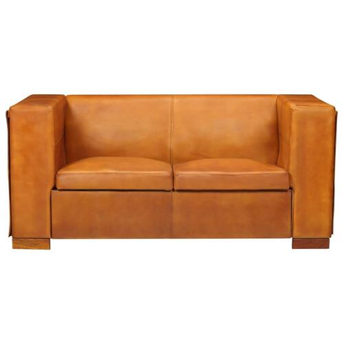 2-personers sofa ægte skind gyldenbrun