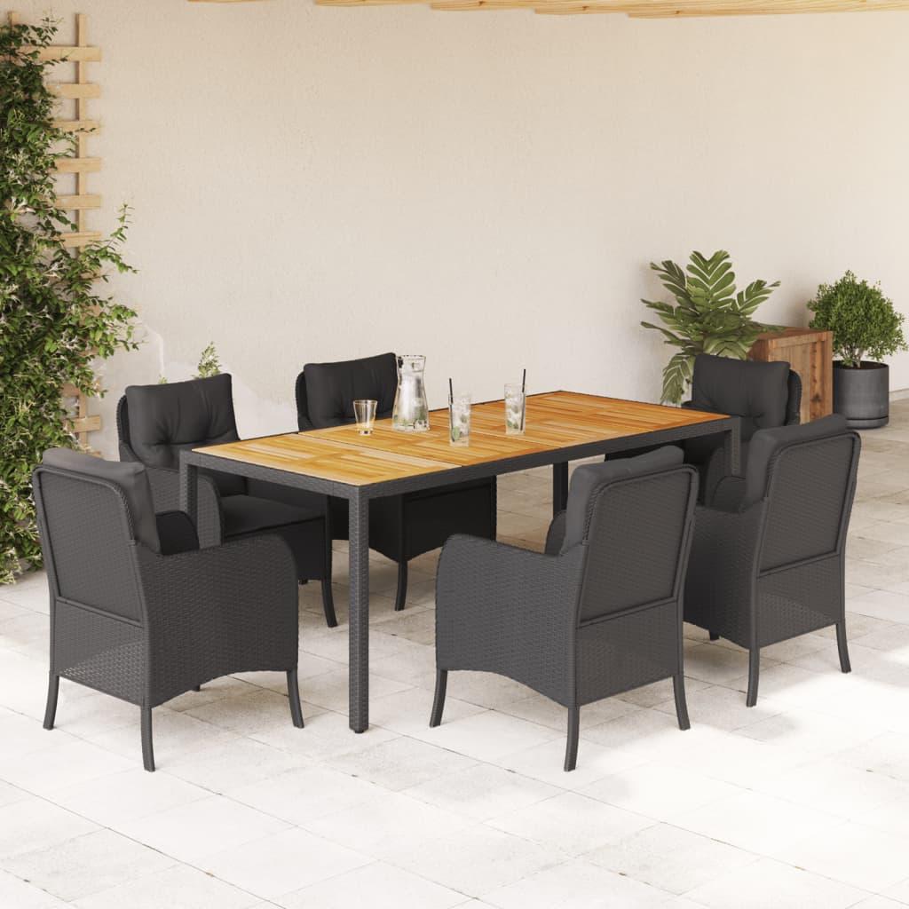 Spisebordssæt Til Haven 5 Dele Med Hynder Polyrattan - 6 / Sort / 190 cm bordlængde
