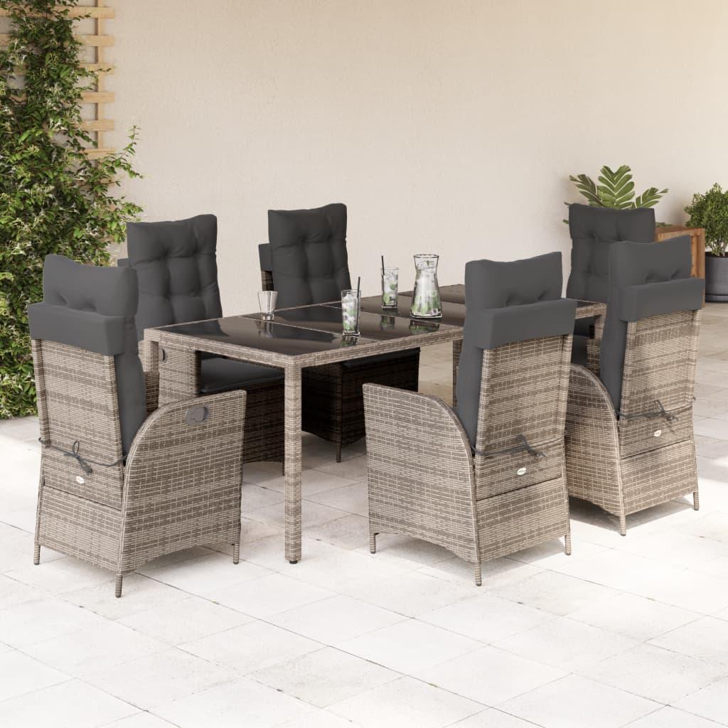 Spisebordssæt Til Haven 5 Dele Med Hynder Polyrattan Grå - 6 / Uden fodskammel / 190 x 90 x 75 cm?