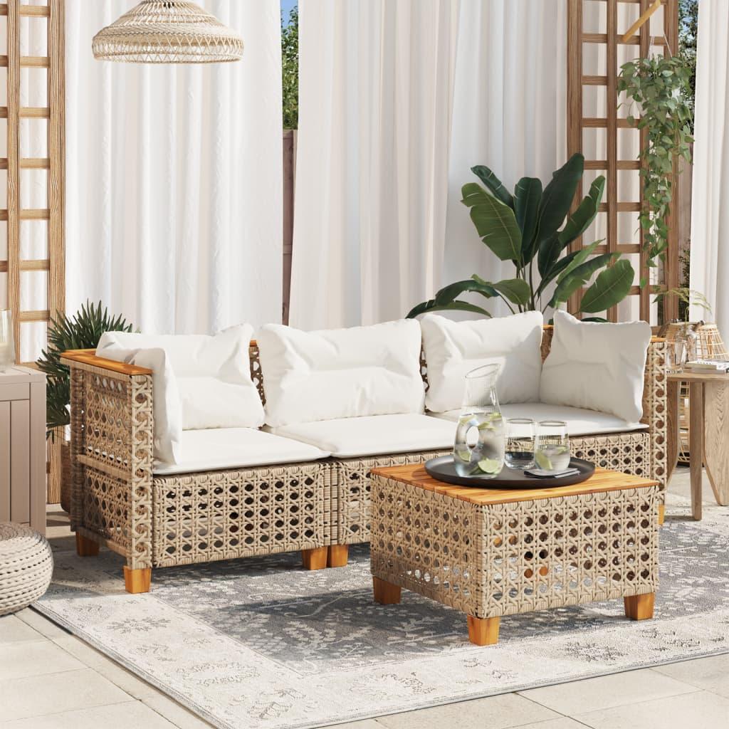 Hjørnemodul Til Havesofa Med Hynder Polyrattan Sort - 3 / Beige og hvid / with carving