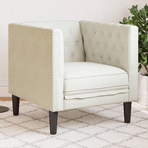 Chesterfield-sofastol i fløjl - cremefarvet