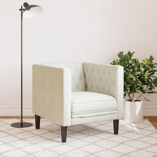 Chesterfield-sofastol i fløjl - cremefarvet