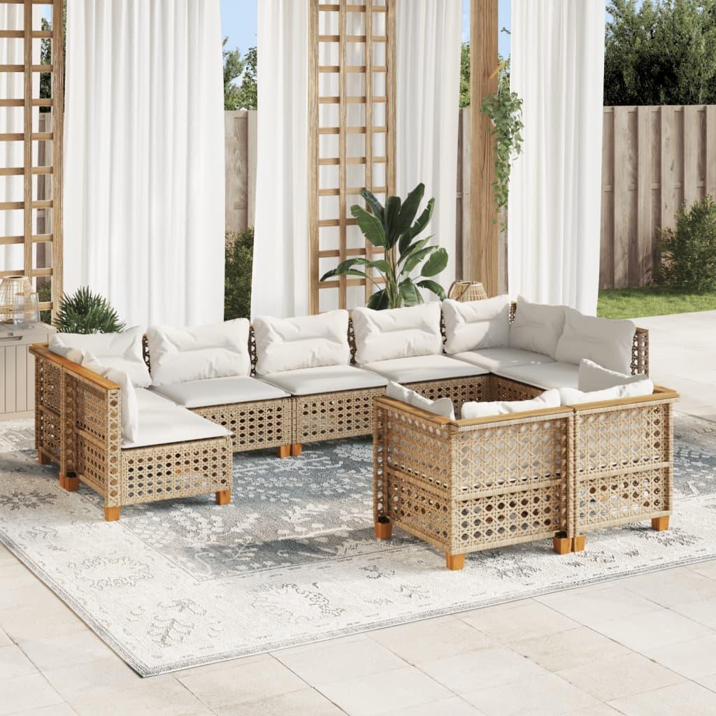 Sofasæt Til Haven 10 Dele Med Hynder Polyrattan Beige - hulvævning / Uden bord