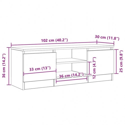 Tv-bord 102x30x36 cm i konstrueret træ - sort egetræsfarve