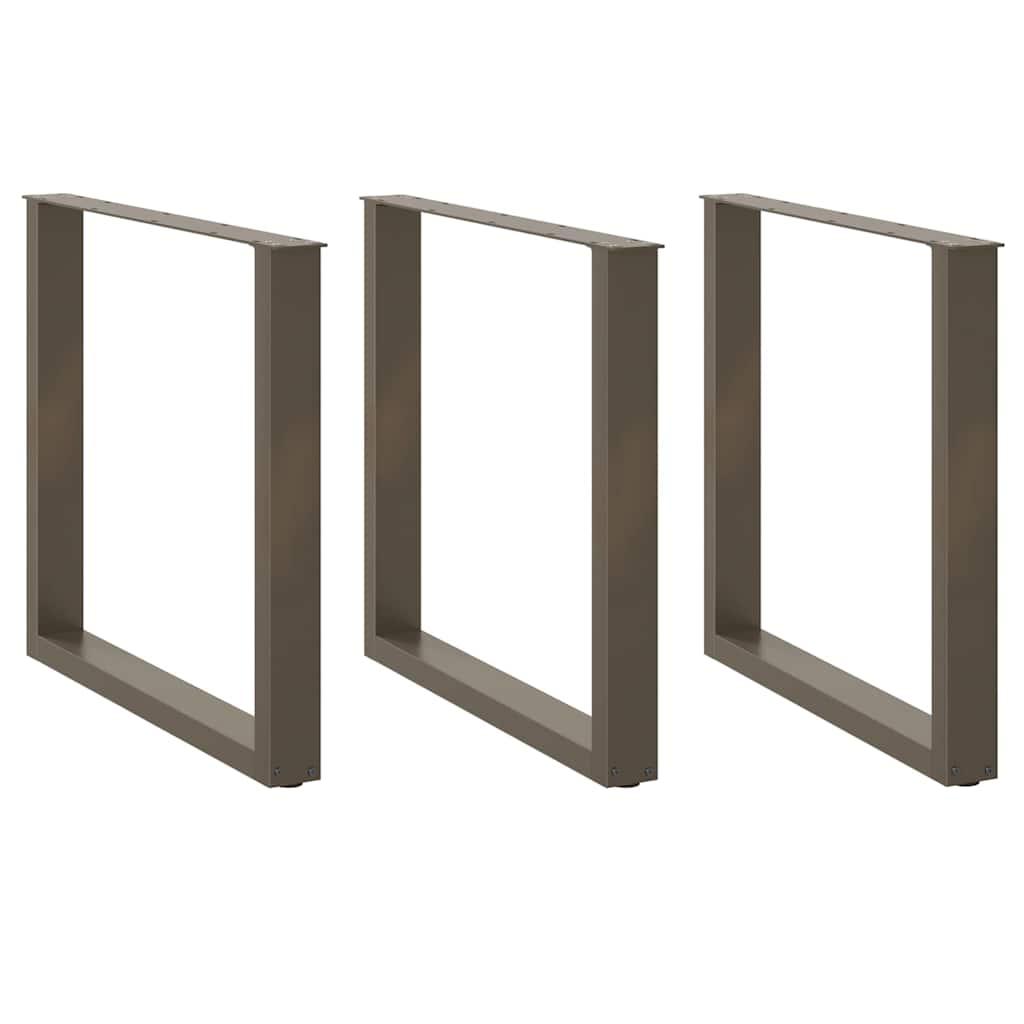Spisebordsben U-formet 3 stk. naturstål 90x(72-73) cm stål