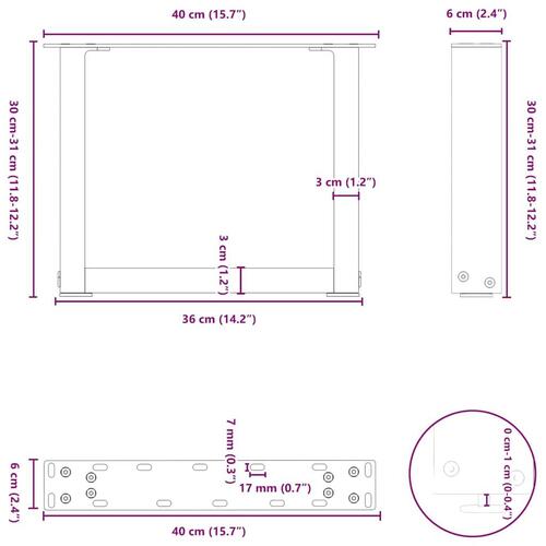 Sofabordben U-formet 2 stk. 40x(30-31) cm stål antracitgrå