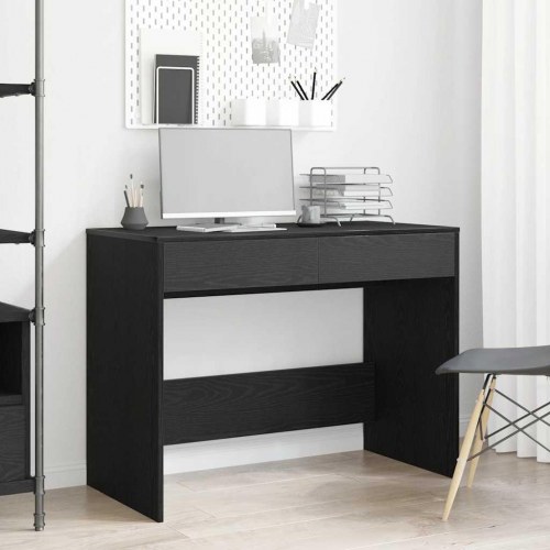 Skrivebord med 2 skuffer - 101×50×76,5 cm, konstrueret træ i sort egetræsfarve