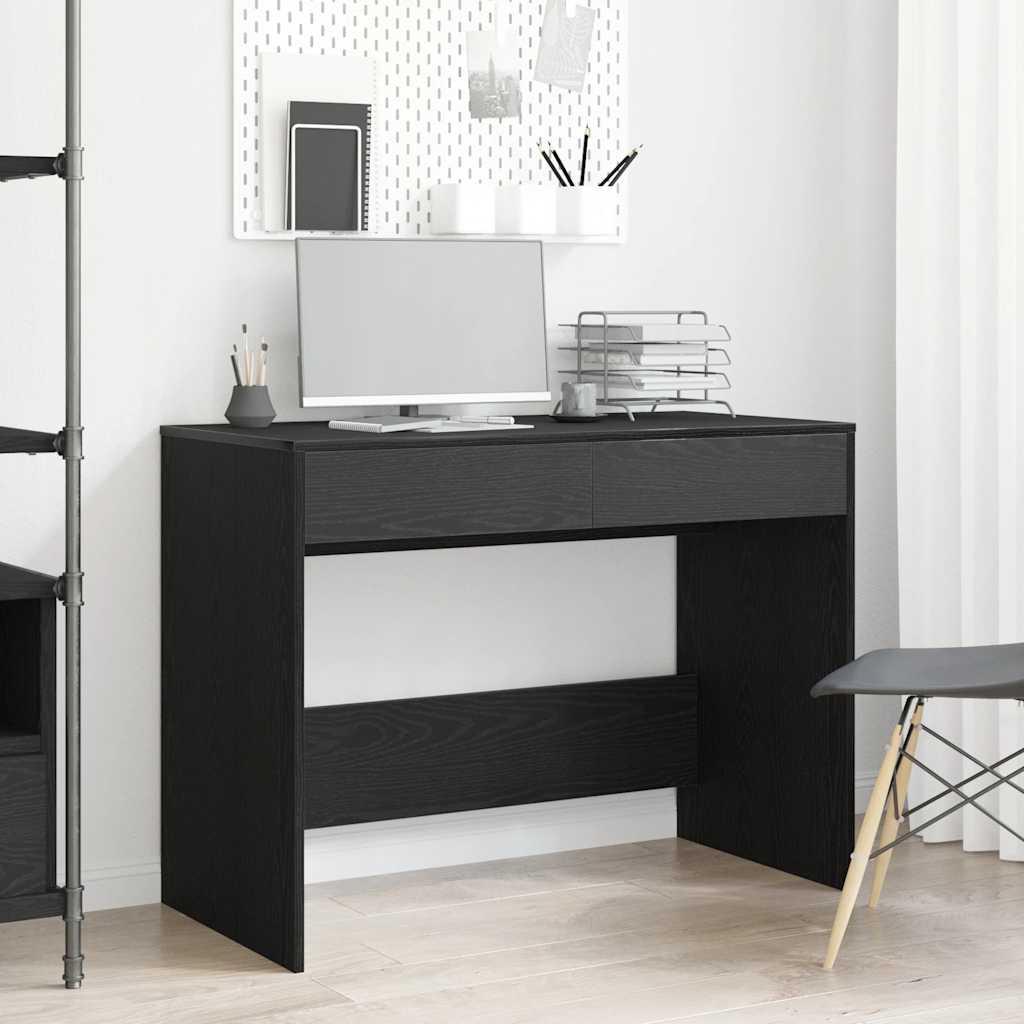 Skrivebord 101x50x76,5 cm konstrueret træ sort egetræsfarve