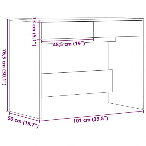 Skrivebord med 2 skuffer - 101×50×76,5 cm, konstrueret træ i sort egetræsfarve