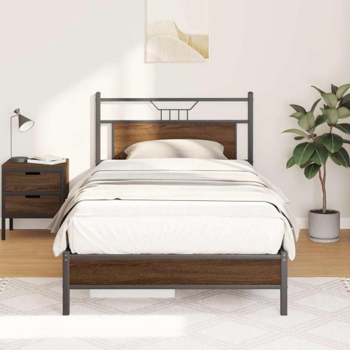 Sengeramme 100 x 190 cm uden madras - brun egetræ