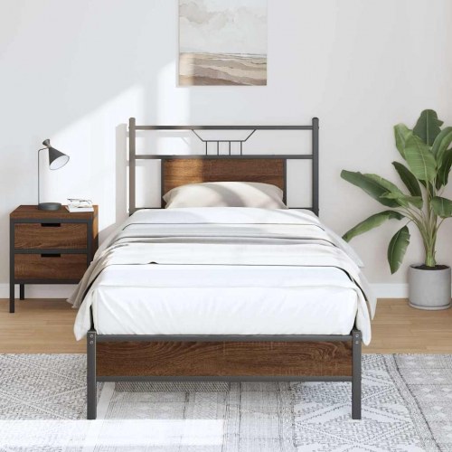 Sengeramme 90 x 190 cm med sengegavl - brun egetræ