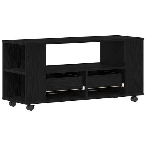 Tv-bord med hjul 102x34,5x43 cm konstrueret træ sort egetræ