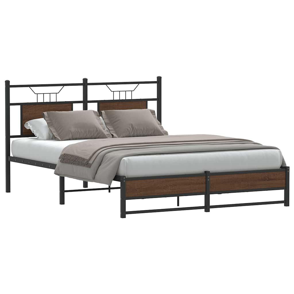 Sengeramme Uden Madras Konstrueret Træ Brunt Eg Brun Eg - med sengegavl og dobbelt lavt fodgærde / 150 x 200 cm