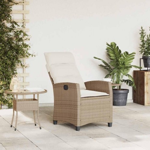 Havestol med lænefunktion og sidebord polyrattan beige