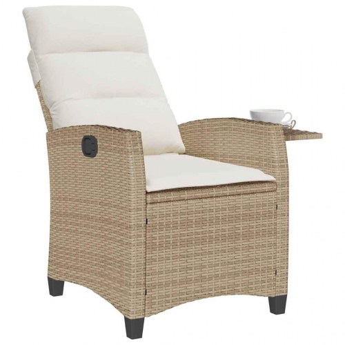 Havestol med lænefunktion og sidebord polyrattan beige
