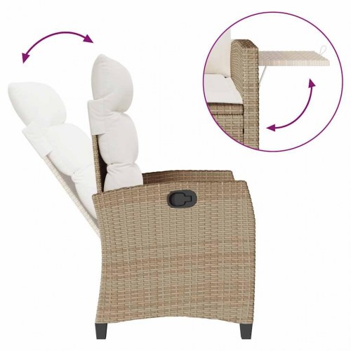 Havestol med lænefunktion og sidebord polyrattan beige